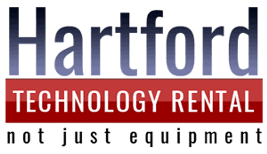 The previous Hartford Technology Rental logo: a blue gradient wordmark above a dark red bar reading TECHNOLOGY RENTAL, with the tagline not just equipment beneath.